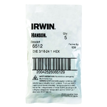 Irwin Irwin Hanson High Carbon Steel SAE Hexagon Die 3/16 in. 1 pc 6512